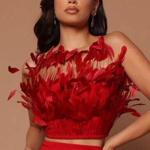 Nicola Red feathered Top Only super sexy and elegant